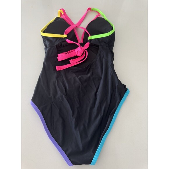 popvil Women's One Piece 2025 Tummy Control Swimsuits Neon Color Block Swimwear - Picture 9 of 14